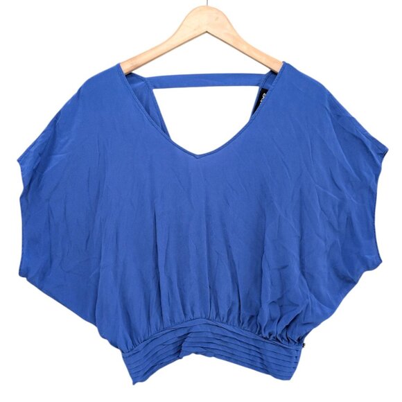 Bebe Silk Top Women Blue Dolman Sleeve Relaxed Flowy Pullover Blouse Size XS - Picture 1 of 7